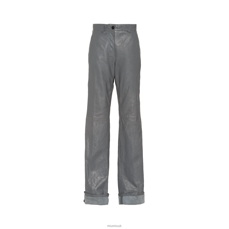 Ready To Wear Wrinkled Nappa Leather Pants Miu Miu XH28Z558 Iron Gray