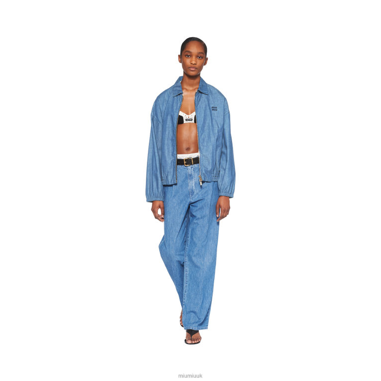 Ready To Wear Chambray Denim Pants Miu Miu XH28Z934 Sapphire Blue
