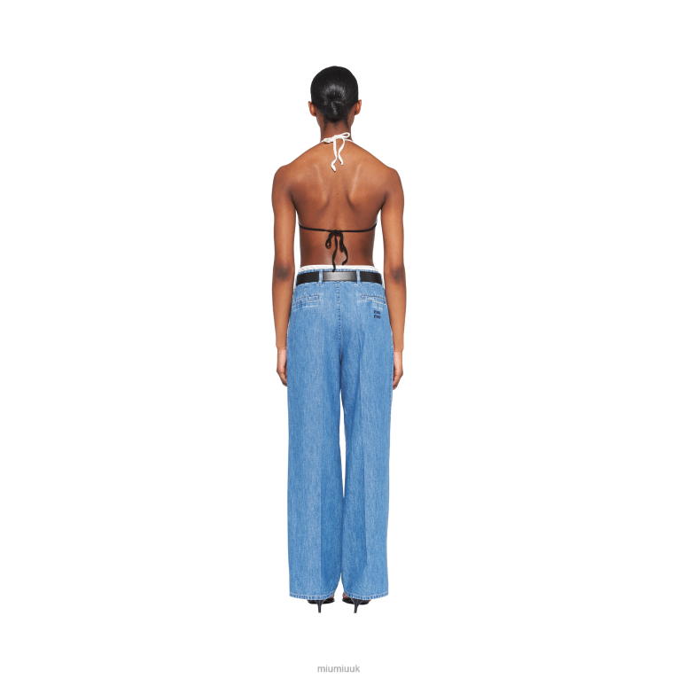 Ready To Wear Chambray Denim Pants Miu Miu XH28Z934 Sapphire Blue