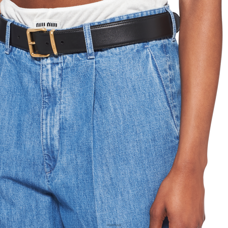 Ready To Wear Chambray Denim Pants Miu Miu XH28Z934 Sapphire Blue