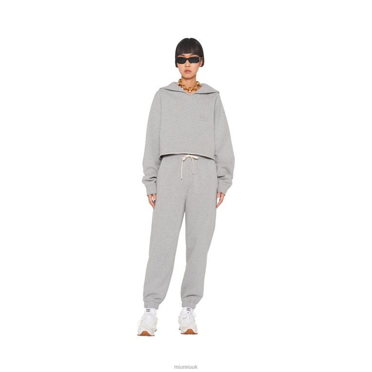 Ready To Wear Cotton Joggers With Embroidered Logo Miu Miu XH28Z1007 Grey