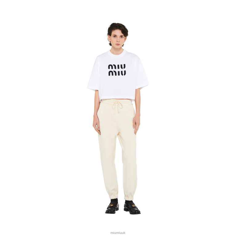 Ready To Wear Cotton Joggers With Embroidered Logo Miu Miu XH28Z997 Ivory