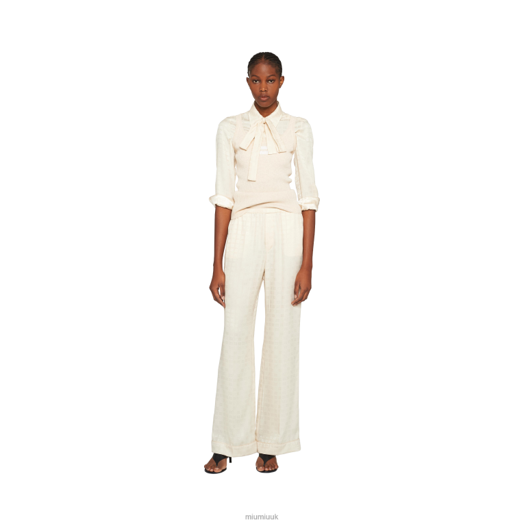 Ready To Wear Crepe De Chine Pajama Pants Miu Miu XH28Z936 Albino White