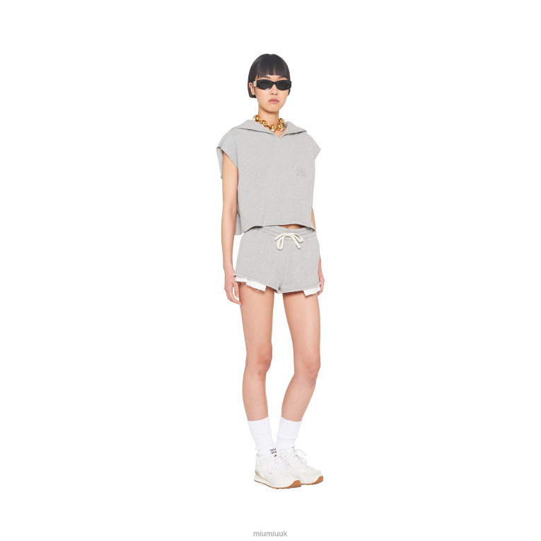 Ready To Wear Embroidered Cotton Shorts Miu Miu XH28Z1006 Grey