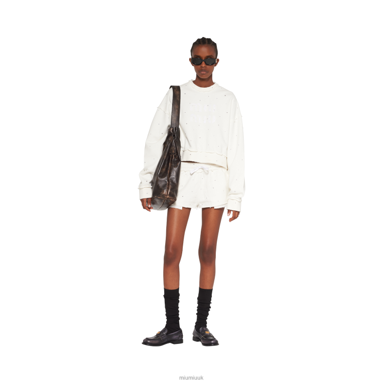 Ready To Wear Embroidered Cotton Shorts Miu Miu XH28Z982 White