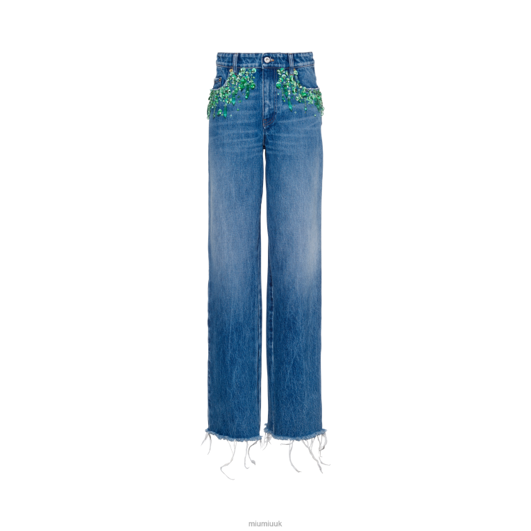 Ready To Wear Embroidered Five-pocket Jeans Miu Miu XH28Z994 Light Blue/Green