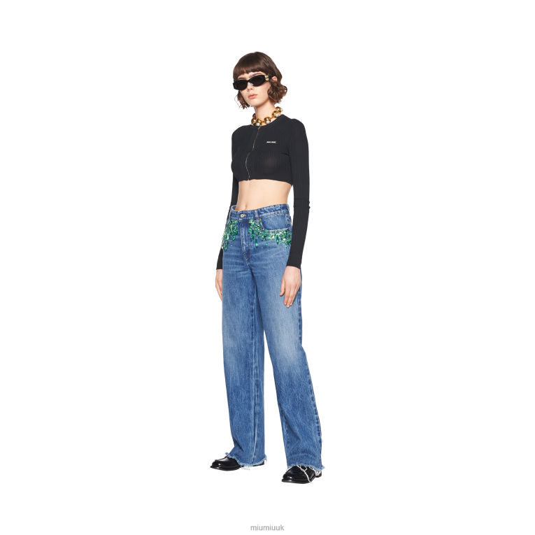 Ready To Wear Embroidered Five-pocket Jeans Miu Miu XH28Z994 Light Blue/Green