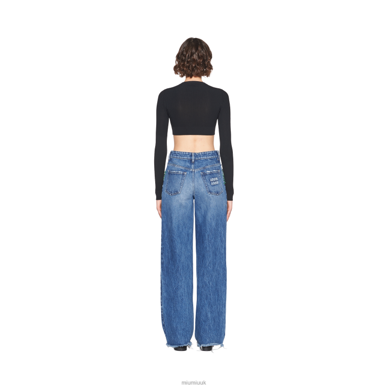Ready To Wear Embroidered Five-pocket Jeans Miu Miu XH28Z994 Light Blue/Green