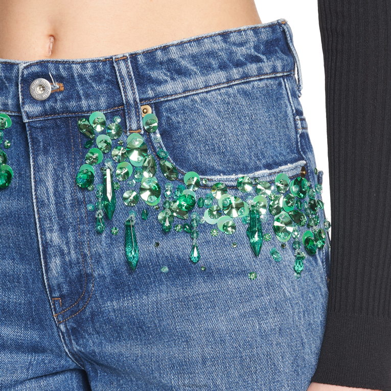 Ready To Wear Embroidered Five-pocket Jeans Miu Miu XH28Z994 Light Blue/Green