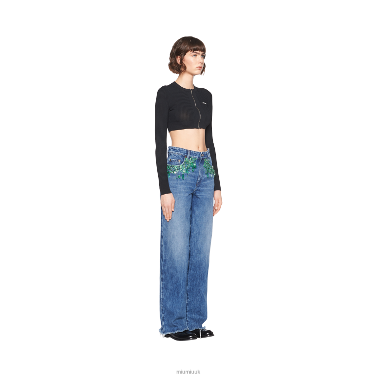 Ready To Wear Embroidered Five-pocket Jeans Miu Miu XH28Z994 Light Blue/Green