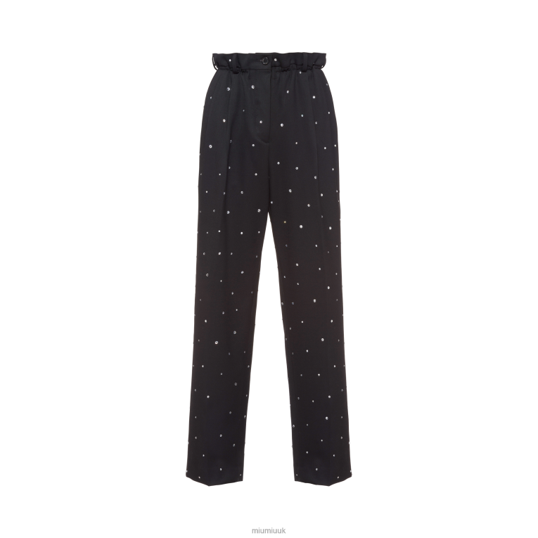 Ready To Wear Embroidered Grain De Poudre Pants Miu Miu XH28Z1002 Black