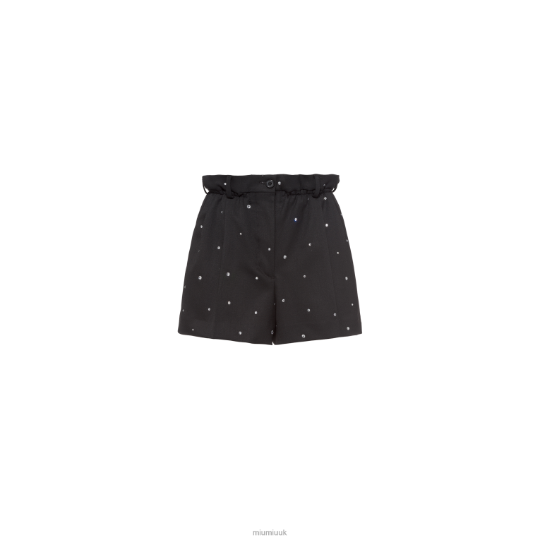 Ready To Wear Embroidered Grain De Poudre Shorts Miu Miu XH28Z1001 Black