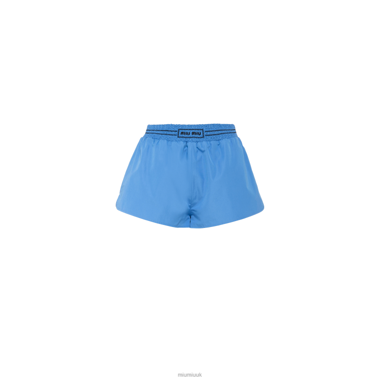 Ready To Wear Embroidered Poplin Shorts Miu Miu XH28Z940 Periwinkle Blue
