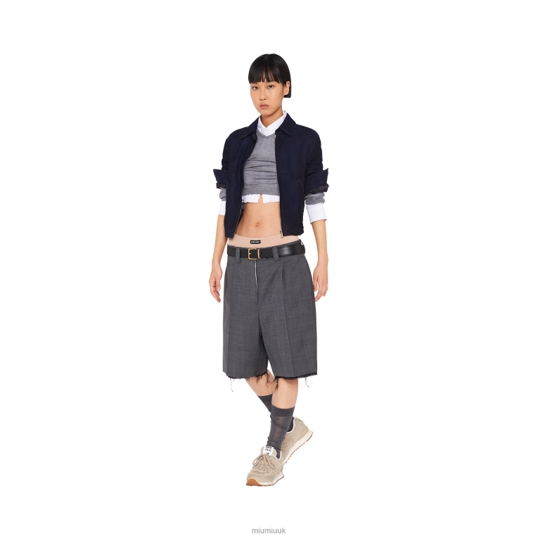 Ready To Wear Embroidered Prince Of Wales Check Bermudas Miu Miu XH28Z1009 Slate Gray