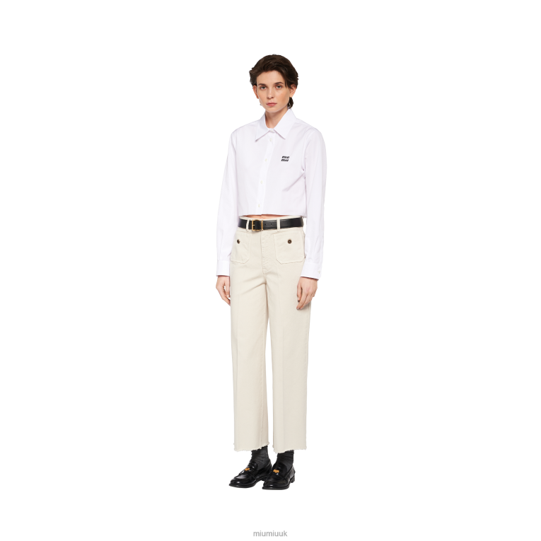 Ready To Wear Garment-dyed Drill Pants Miu Miu XH28Z968 Chalk White
