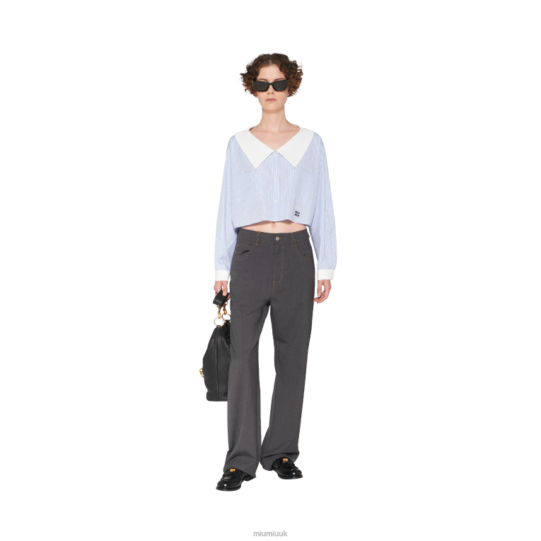 Ready To Wear Light Wool Pants Miu Miu XH28Z957 Slate Gray
