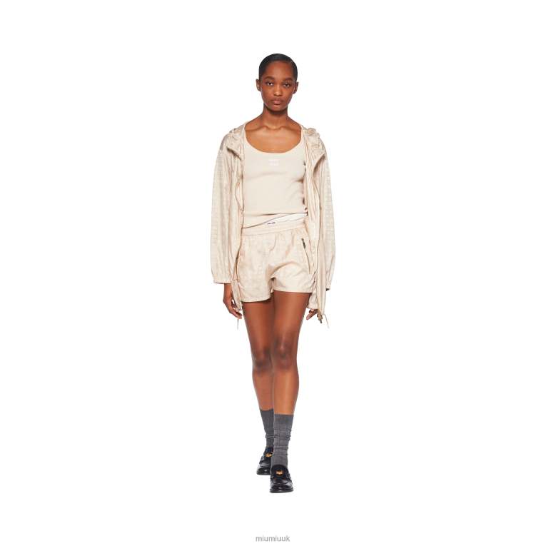 Ready To Wear Nylon Shorts With Logo Miu Miu XH28Z942 Desert Beige