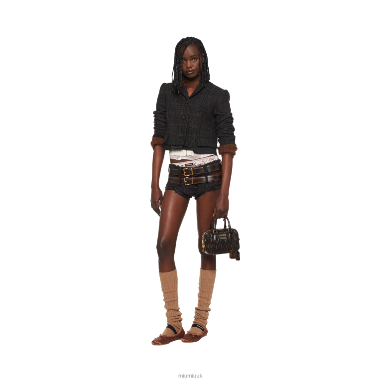 Ready To Wear Plaid Shorts With Embroidered Logo Miu Miu XH28Z992 Ebony