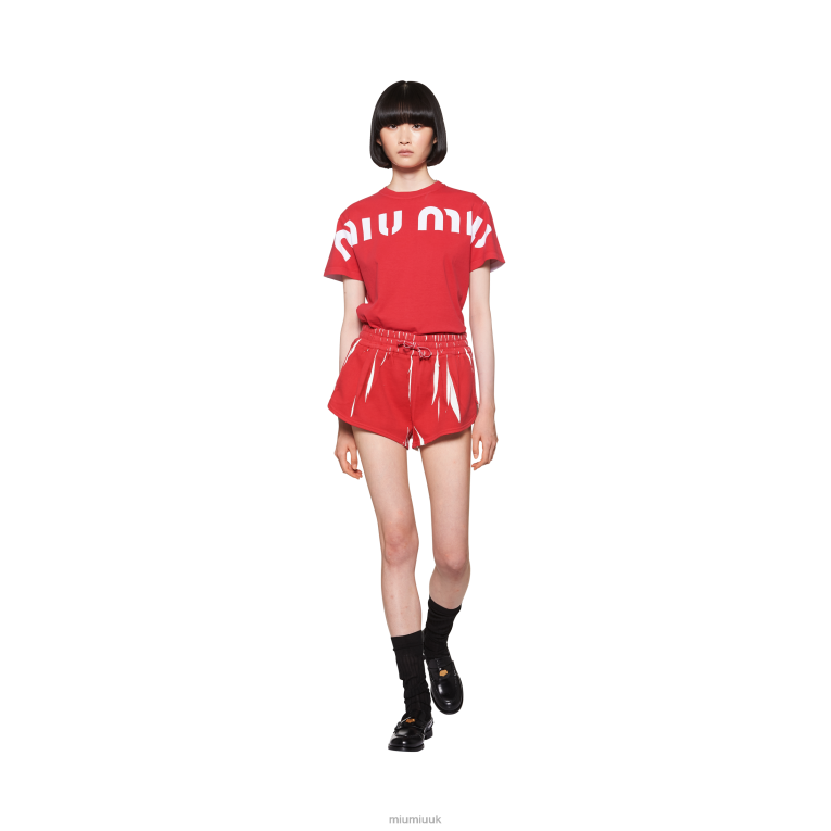 Ready To Wear Printed Cotton Fleece Shorts With Logo Miu Miu XH28Z947 Red