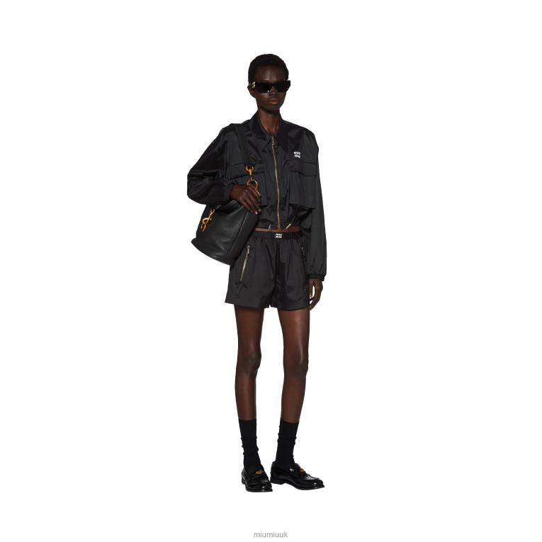 Ready To Wear Technical Silk Shorts With Printed Logo Miu Miu XH28Z949 Black