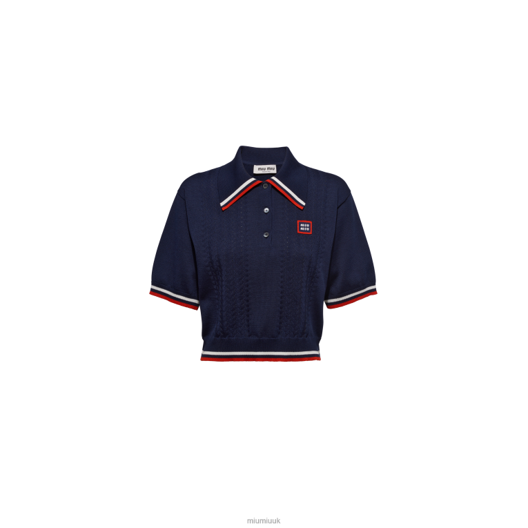 Ready To Wear Cropped Silk And Cotton Polo Shirt Miu Miu XH28Z795 Navy