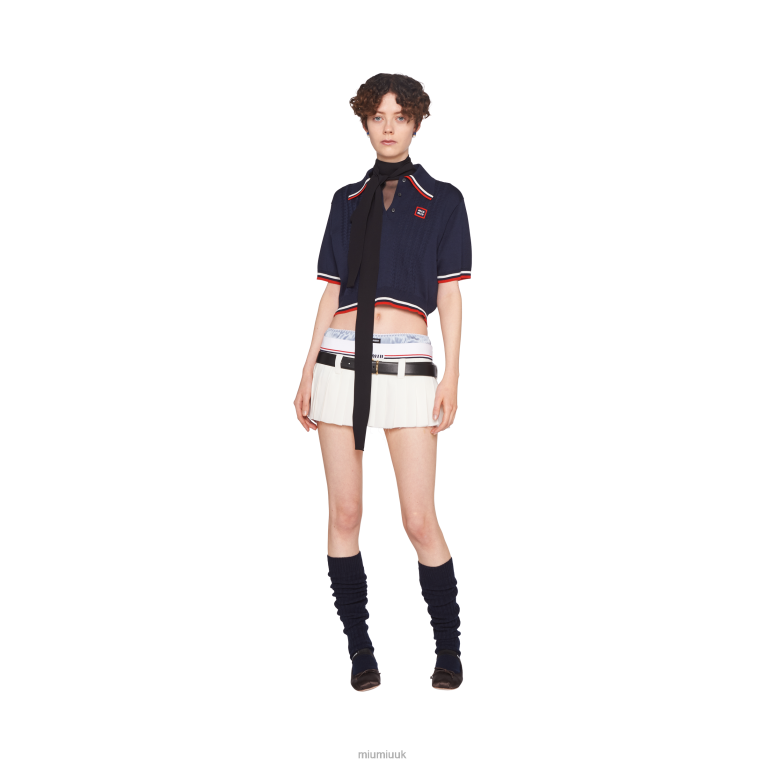 Ready To Wear Cropped Silk And Cotton Polo Shirt Miu Miu XH28Z795 Navy