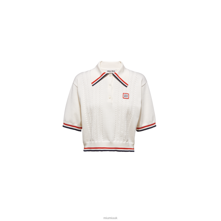 Ready To Wear Cropped Silk And Cotton Polo Shirt Miu Miu XH28Z796 White