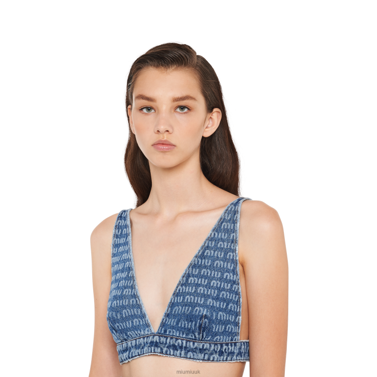 Ready To Wear Denim Bralette Top Miu Miu XH28Z669 Sapphire Blue