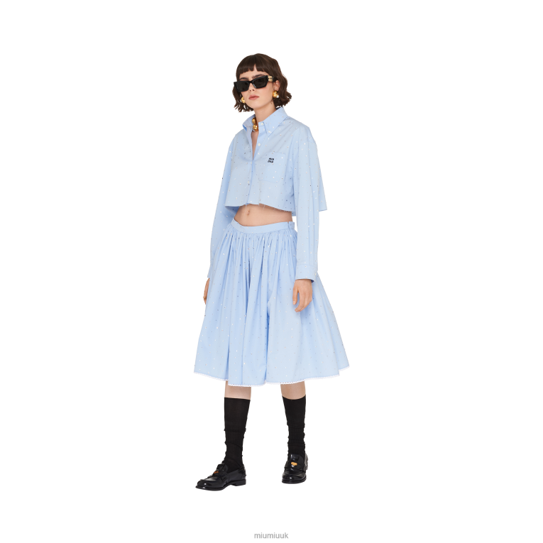Ready To Wear Diamante Poplin Shirt Miu Miu XH28Z654 Light Blue