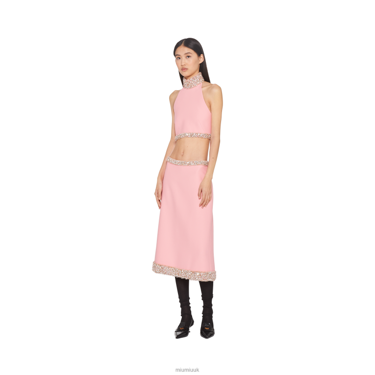 Ready To Wear Embellished Cady Halter Top Miu Miu XH28Z655 Petal Pink