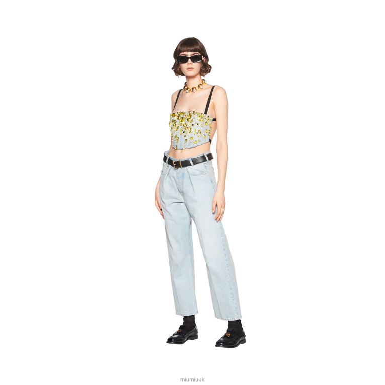 Ready To Wear Embellished Denim Top Miu Miu XH28Z637 Light Blue/Yellow