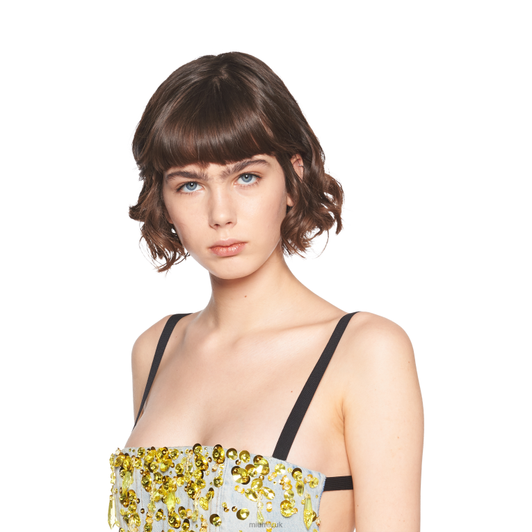 Ready To Wear Embellished Denim Top Miu Miu XH28Z637 Light Blue/Yellow