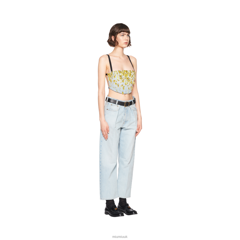 Ready To Wear Embellished Denim Top Miu Miu XH28Z637 Light Blue/Yellow
