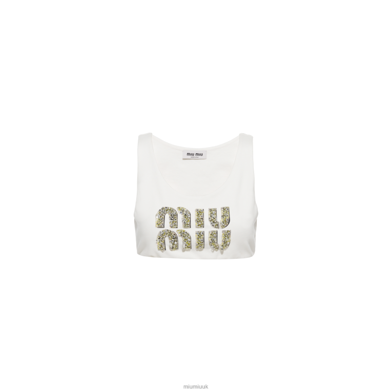 Ready To Wear Embroidered Jersey Top Miu Miu XH28Z624 White