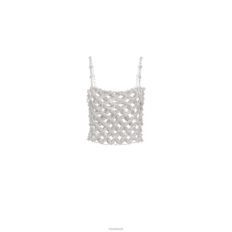 Ready To Wear Embroidered Rhinestone Mesh Top Miu Miu XH28Z660 Crystal