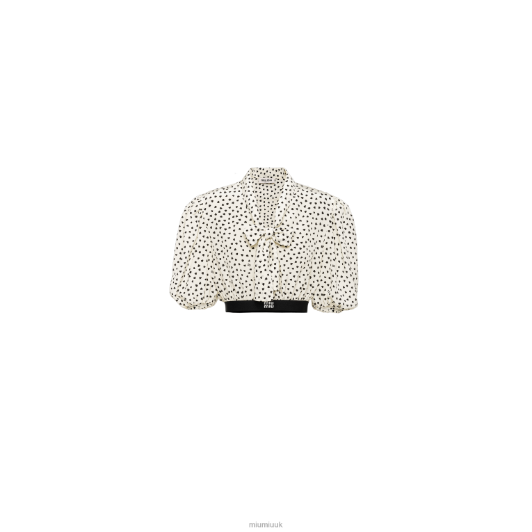 Ready To Wear Heart-print Crepe De Chine Top Miu Miu XH28Z605 Ivory/Black