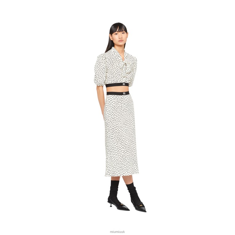 Ready To Wear Heart-print Crepe De Chine Top Miu Miu XH28Z605 Ivory/Black