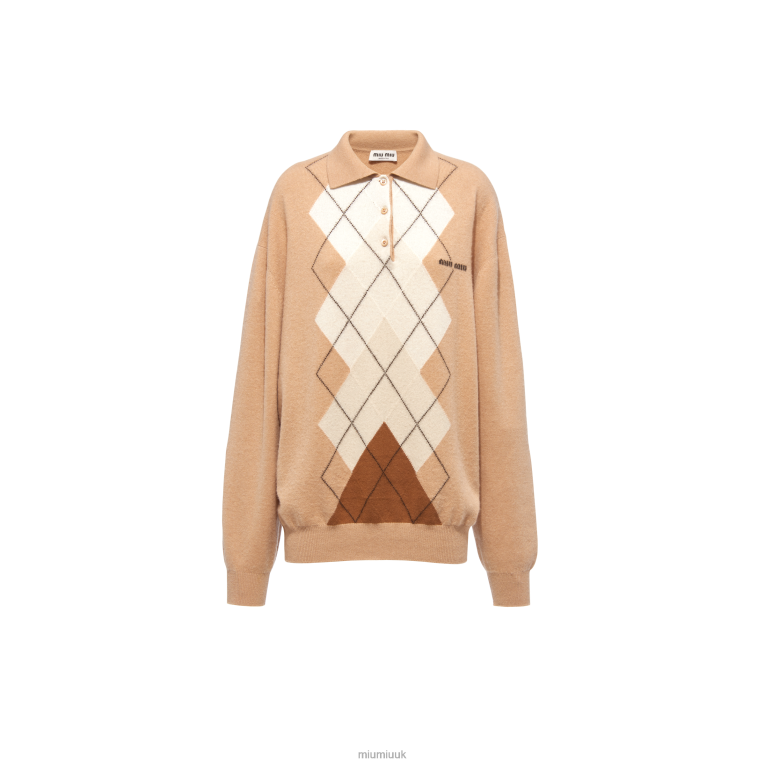Ready To Wear Intarsia Cashmere Polo Shirt Miu Miu XH28Z798 Camel Brown