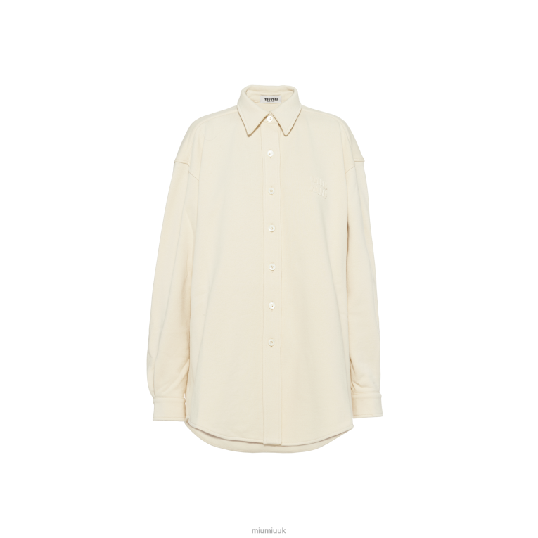 Ready To Wear Oversized Cotton Shirt With Embroidered Logo Miu Miu XH28Z639 Ivory
