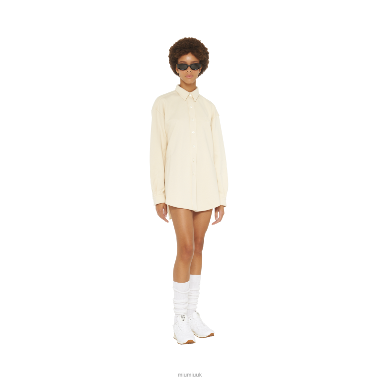 Ready To Wear Oversized Cotton Shirt With Embroidered Logo Miu Miu XH28Z639 Ivory
