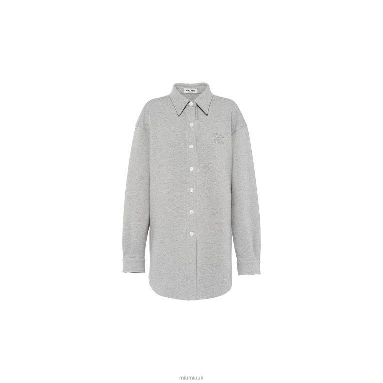 Ready To Wear Oversized Cotton Shirt With Embroidered Logo Miu Miu XH28Z651 Grey
