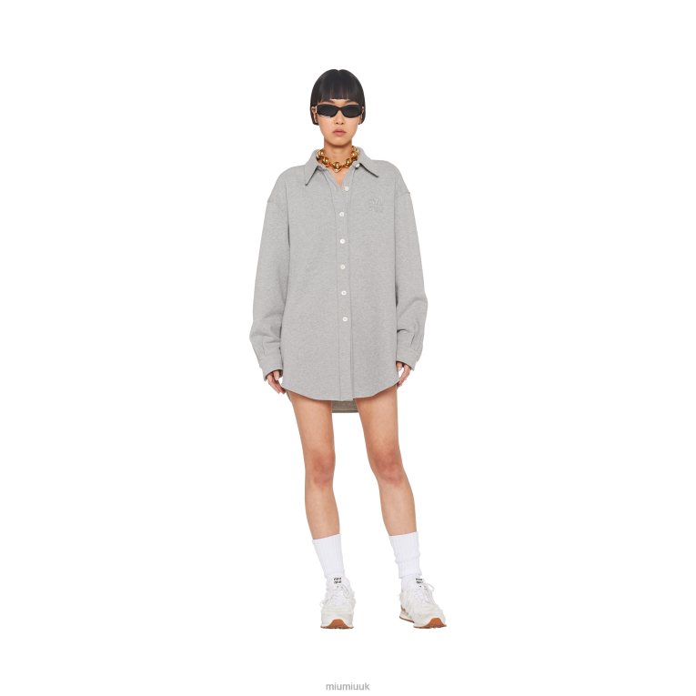 Ready To Wear Oversized Cotton Shirt With Embroidered Logo Miu Miu XH28Z651 Grey