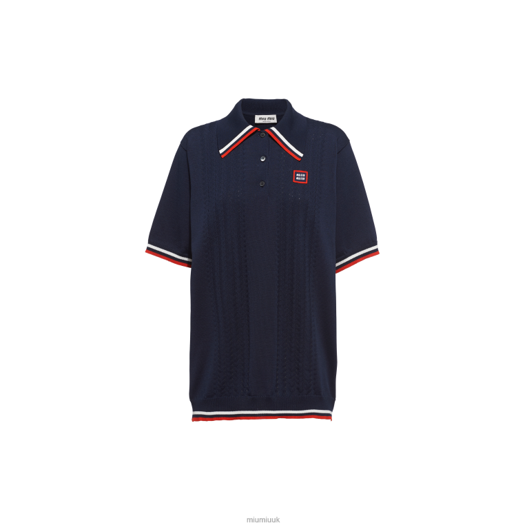 Ready To Wear Silk And Cotton Polo Shirt Miu Miu XH28Z797 Navy
