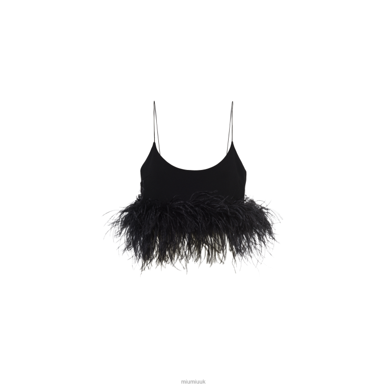 Ready To Wear Stretch Cady Top With Feathers Miu Miu XH28Z620 Black