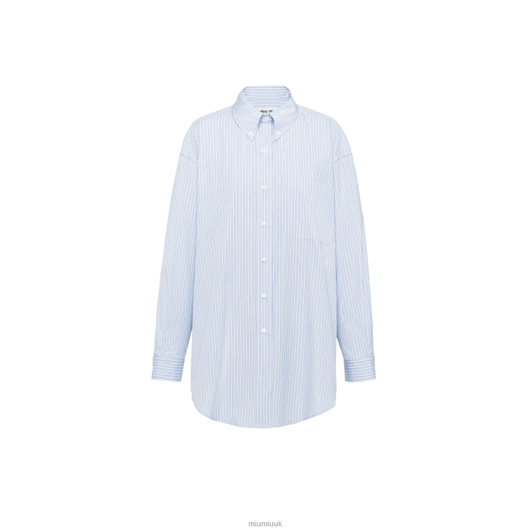 Ready To Wear Striped Chambray Shirt With Logo Miu Miu XH28Z608 Light Blue