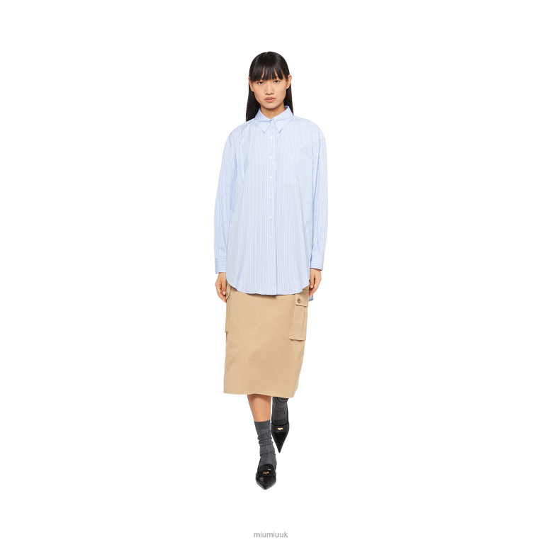 Ready To Wear Striped Chambray Shirt With Logo Miu Miu XH28Z608 Light Blue