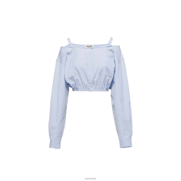 Ready To Wear Striped Chambray Shirt With Logo Miu Miu XH28Z611 Light Blue