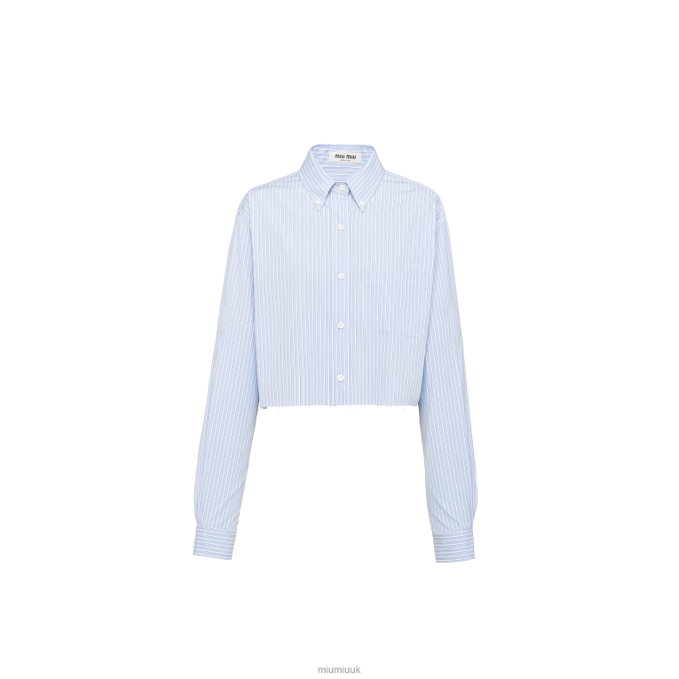 Ready To Wear Striped Chambray Shirt With Logo Miu Miu XH28Z612 Light Blue