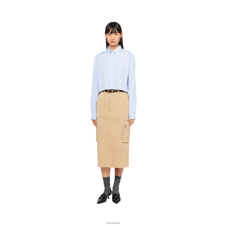 Ready To Wear Striped Chambray Shirt With Logo Miu Miu XH28Z612 Light Blue