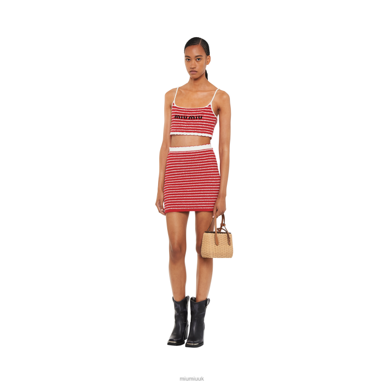 Ready To Wear Boucle Cotton Miniskirt Miu Miu XH28Z750 Red/White